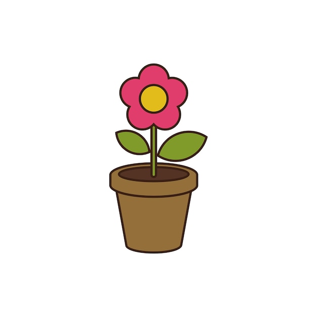 Diseño de ilustraciones de plantillas vectoriales de iconos de flores en macetas