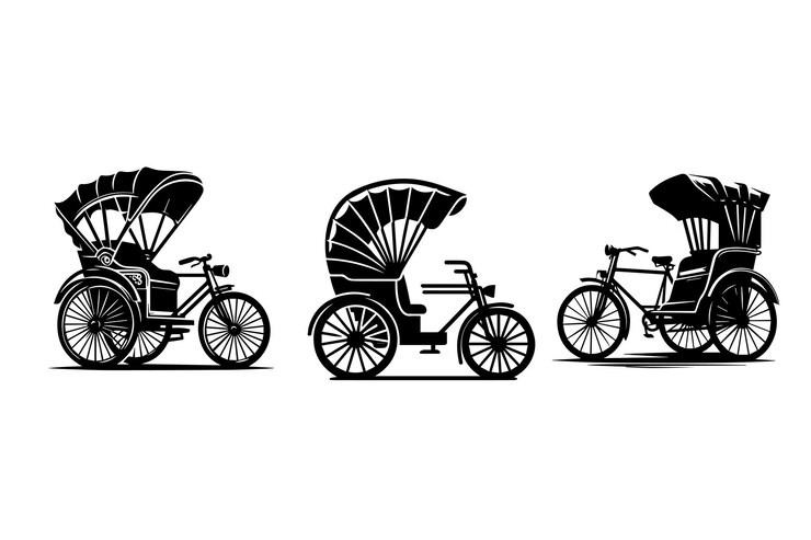 Diseño de ilustraciones de siluetas de rickshaw