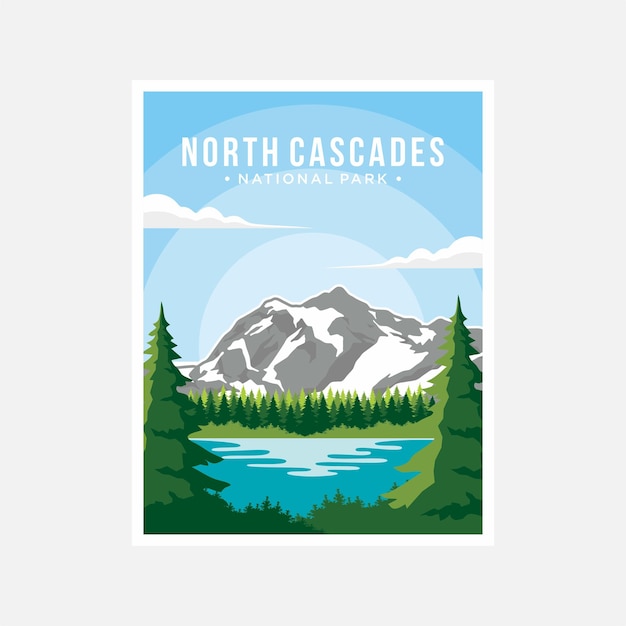 Diseño de ilustraciones vectoriales para carteles del Parque Nacional North Cascades