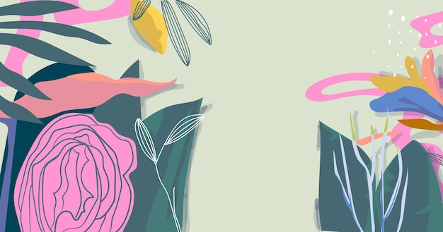 Diseño de ilustraciones vectoriales de fondo de banderas boho con formas de colores florales abstractas y líneas