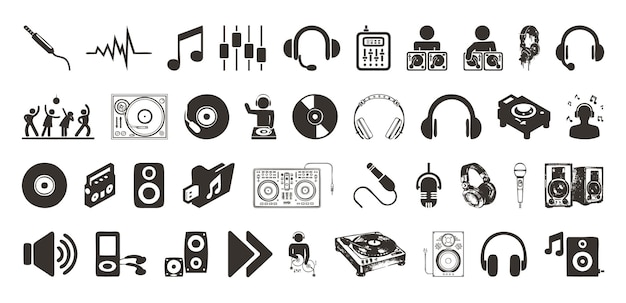 Diseño de ilustraciones vectoriales de iconos de juegos de música de DJ