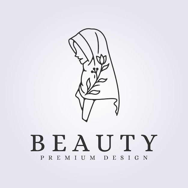 Diseño de ilustraciones vectoriales del logotipo de la niña hijab simple