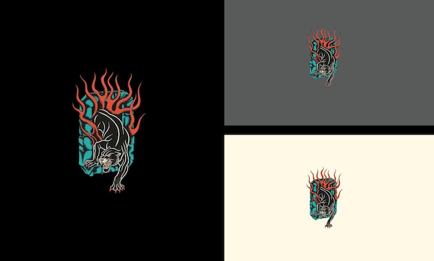 Diseño de ilustraciones vectoriales de pantera negra y llamas