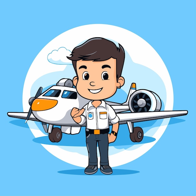 Vector diseño de ilustraciones vectoriales de personajes de dibujos animados de pilotos de aviones