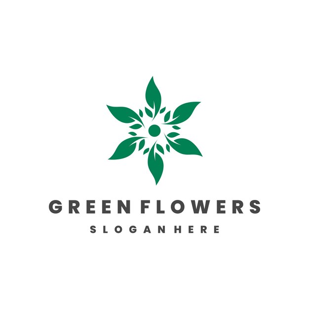 Diseño de ilustraciones vectoriales de plantillas de logotipos de flores verdes