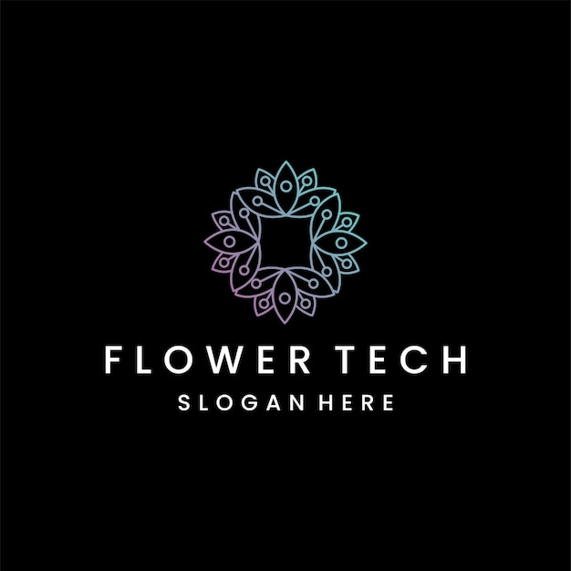 Diseño de ilustraciones vectoriales de plantillas de logotipos de tecnología floral