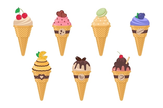 Diseño de ilustraciones vectoriales de postres Colección de helados lindos