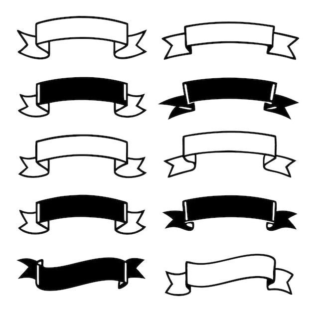 Diseño de ilustraciones vectoriales de silueta de la colección de contornos de cinta