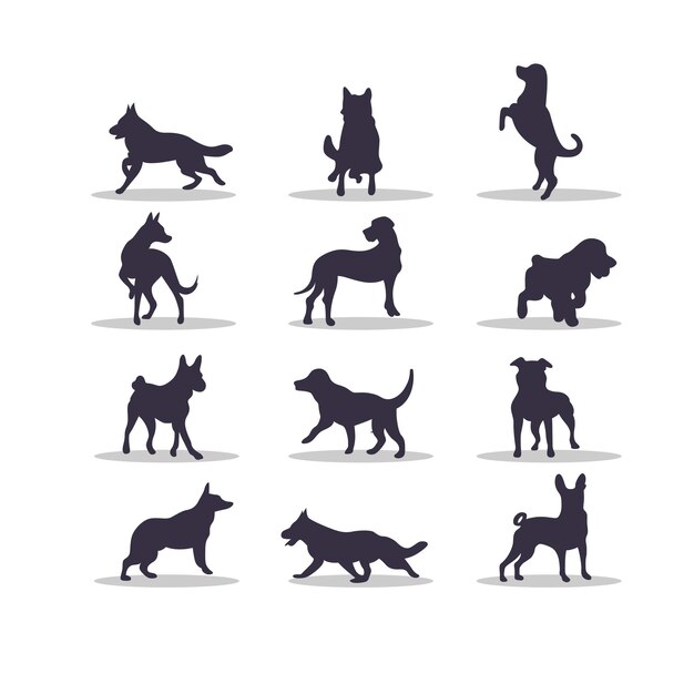 Diseño de ilustraciones vectoriales de silueta de perro