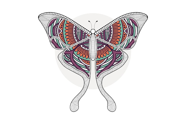 Diseño de impresión de arte de línea de elemento blanco y negro de mariposa vectorial