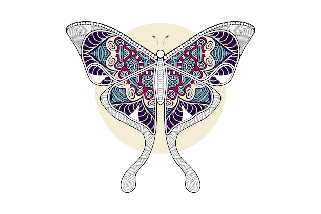 Diseño de impresión de arte de línea de elemento blanco y negro de mariposa vectorial