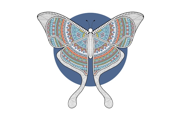 Diseño de impresión de arte de línea de elemento blanco y negro de mariposa vectorial