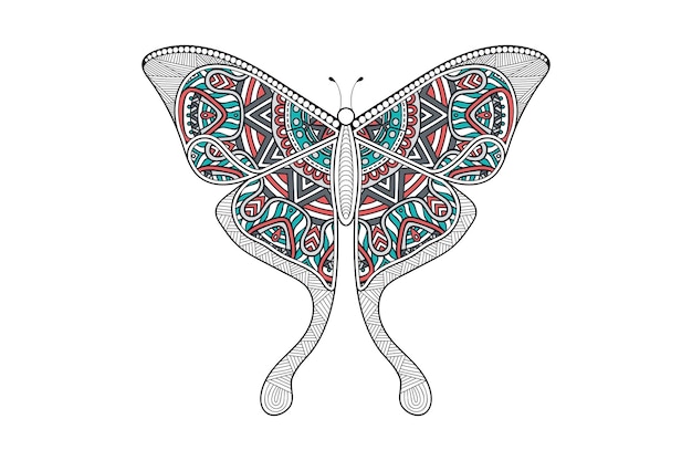 diseño de impresión de arte de línea de elemento blanco y negro de mariposa vectorial