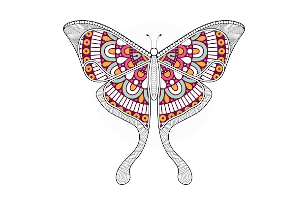 Diseño de impresión de arte de línea de elemento blanco y negro de mariposa vectorial