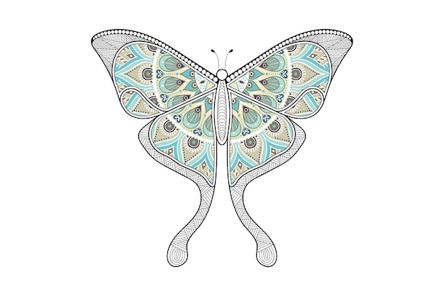 Diseño de impresión de arte de línea de elemento blanco y negro de mariposa vectorial