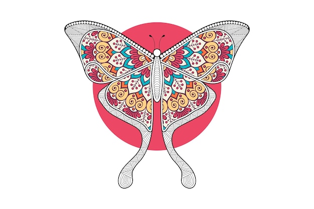 Diseño de impresión de arte de línea de elemento blanco y negro de mariposa vectorial