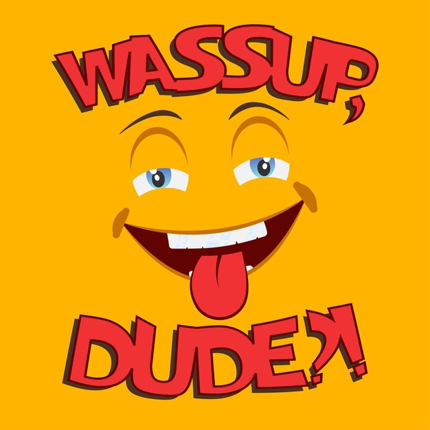 Vector diseño de impresión de camiseta divertida con sonrisa y con frase wassup dude comic tipografía camiseta gráficos ropa sellos vector