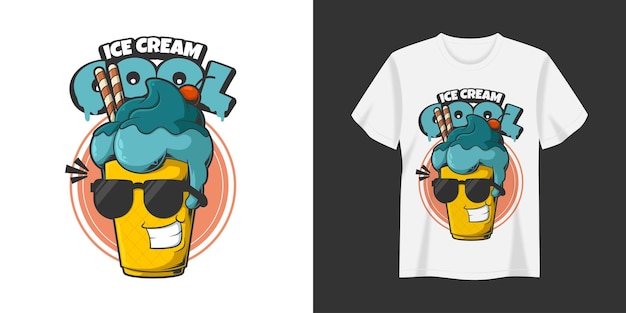 Vector diseño de impresión de camiseta y ropa de ilustración fresca de helado