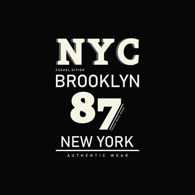Diseño de impresión de camiseta de tipografía de Nueva York de Brooklyn de Nueva York