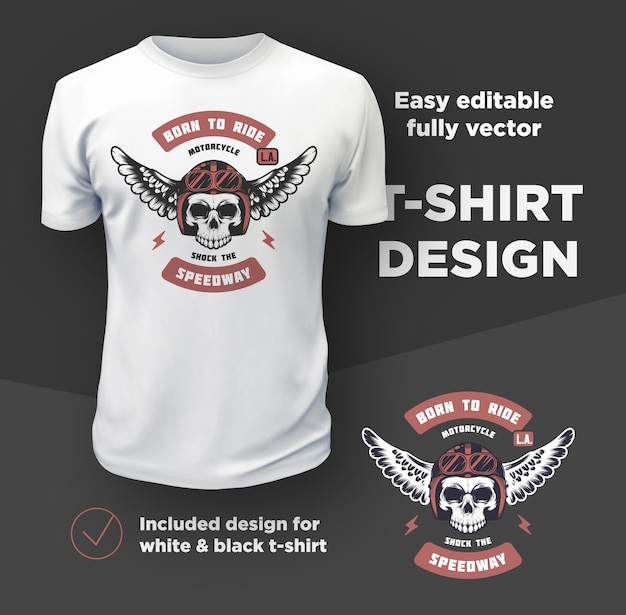 Vector diseño de impresión de club de motociclistas americanos vintage aislado en maqueta de camiseta blanca.