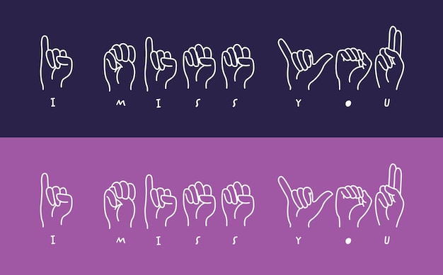 Diseño de impresión de colocación de amor para el cartel del Mes de Conciencia de los Sordos Te echo de menos en lengua de señas dibujado a mano