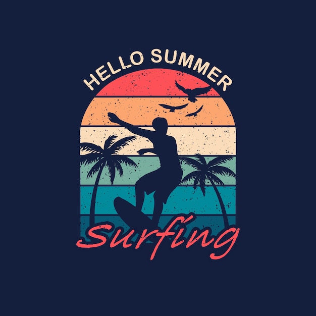 Vector diseño de impresión de surfista de silueta para impresión de camiseta, afiche, pegatina