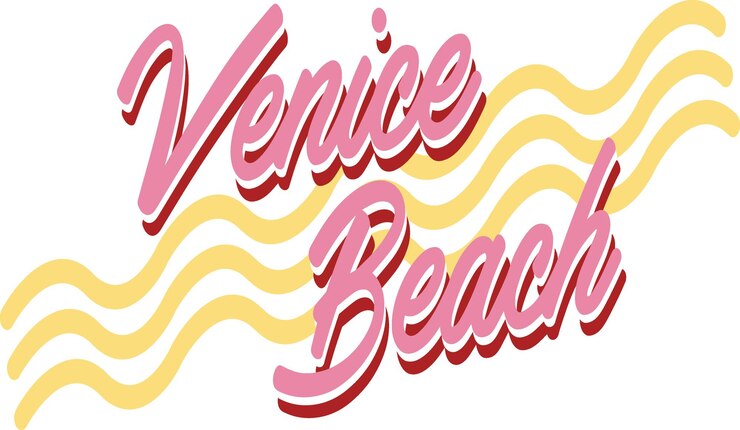 Diseño de impresión vintage temática de la playa de Venecia para la impresión de camisetas y invitaciones de tarjetas de vacaciones de Banners
