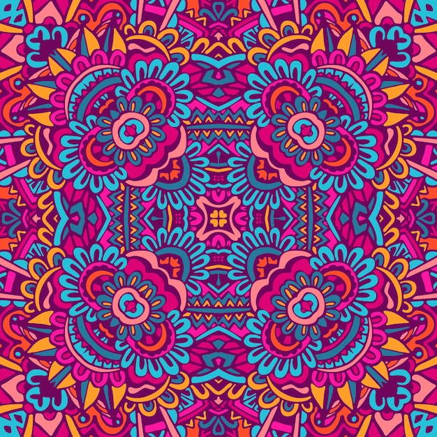Diseño inconsútil étnico étnico indio étnico tribal. Patrón de mandala colorido festivo. Mandala geométrica fantasía flores boho