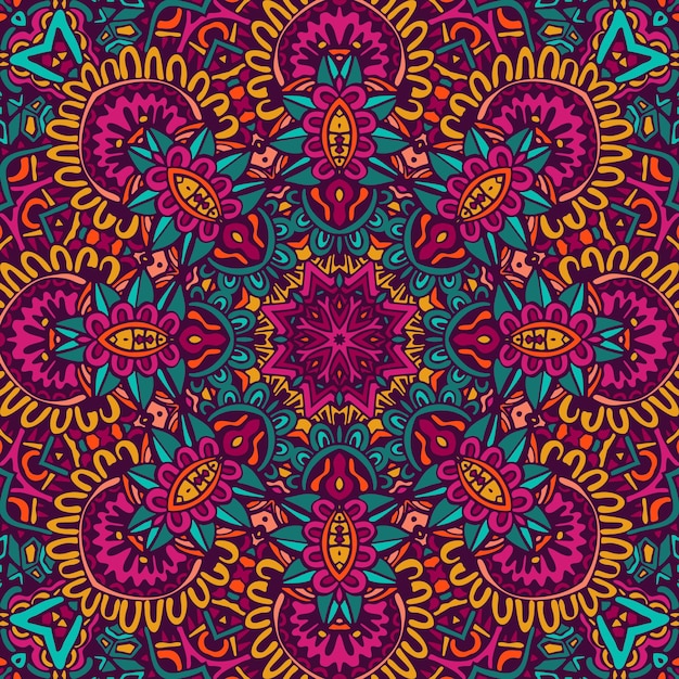 Diseño inconsútil étnico étnico indio étnico tribal. patrón de mandala colorido. Mandala geométrica fantasía flores boho