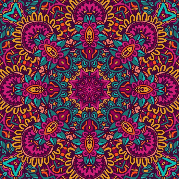 Diseño inconsútil étnico étnico indio étnico tribal. patrón de mandala colorido. mandala geométrica fantasía flores boho