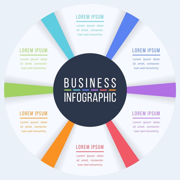Diseño de infografía de círculo 6 pasos objetos elementos u opciones plantilla de información comercial