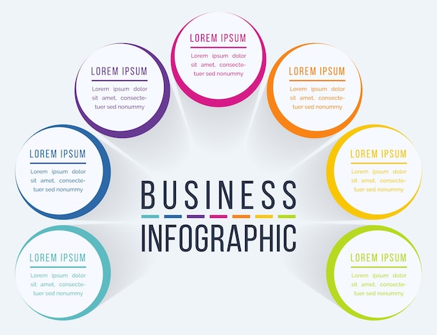 Diseño de infografía de círculo 7 pasos objetos elementos u opciones información comercial