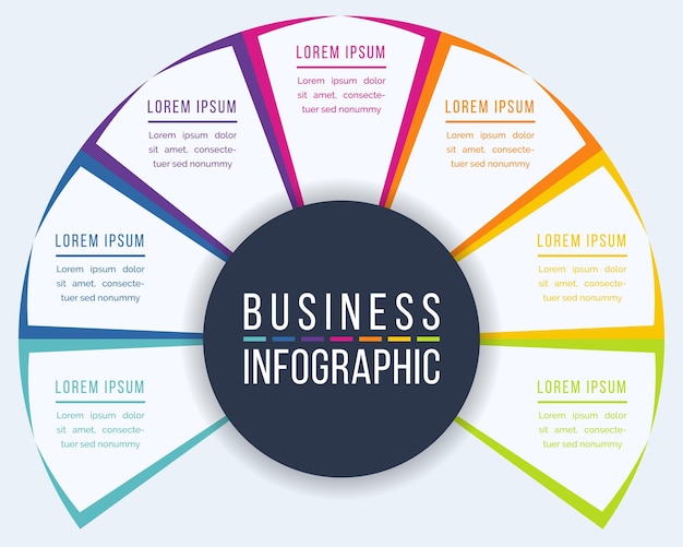 Diseño de infografía de círculo 7 pasos objetos elementos u opciones plantilla de círculo de negocios de infografía