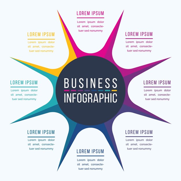 Diseño de infografía de círculo 8 pasos objetos elementos u opciones infografía de información empresarial