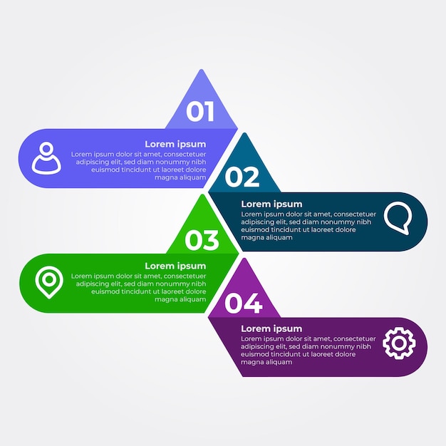 Diseño de infografía de cuatro pasos. plantilla de diseño de infografía plana multicolor