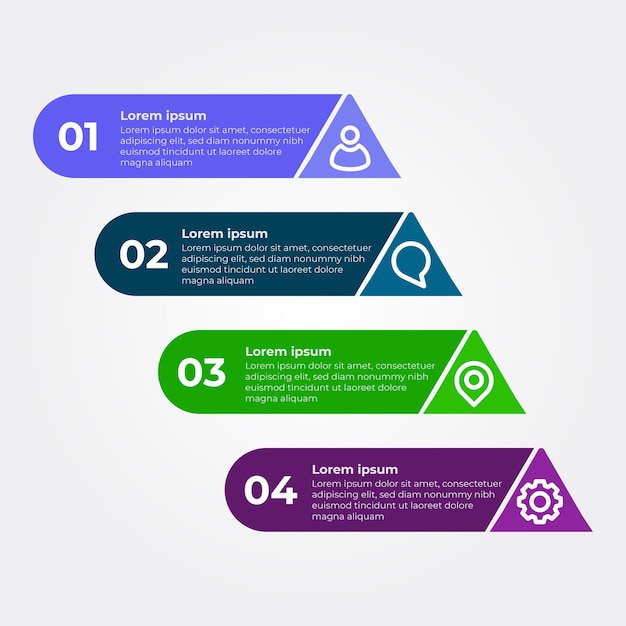 Diseño de infografía de cuatro pasos. plantilla de diseño de infografía plana multicolor