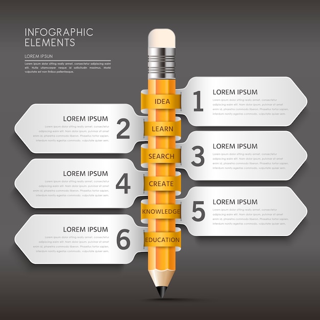 Diseño de infografía de educación con lápiz y etiquetas blancas.