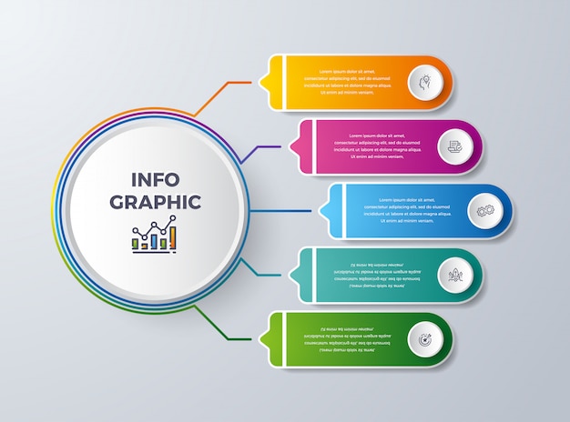 Diseño de infografía empresarial con 5 procesos o pasos.