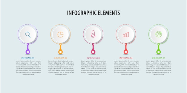 Diseño de infografía empresarial con el concepto de cinco opciones o pasos.