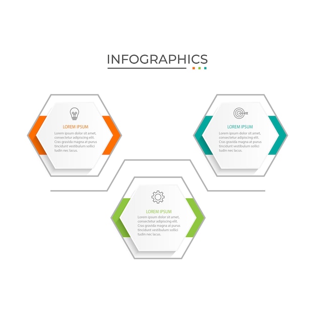 Vector diseño de infografía de negocios con 3 opciones etiqueta de línea delgada vectorial con plantilla de hexágonos