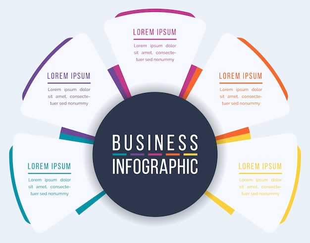 Diseño de infografía de negocios 5 pasos objetos elementos u opciones diseño de círculo de negocios infográfico