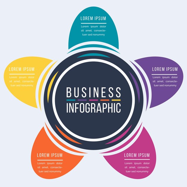 Diseño de infografía de negocios 5 pasos objetos elementos u opciones plantilla de diseño de círculo infográfico