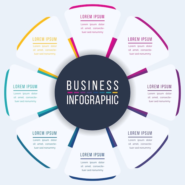 Diseño de infografía de negocios 8 pasos objetos elementos u opciones diseño de círculo de negocios infográfico