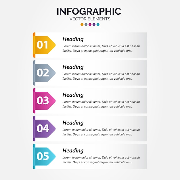 Diseño de infografía vertical vectorial con iconos 5 opciones o 5 pasos diagrama de proceso diagrama de flujo gráfico de información