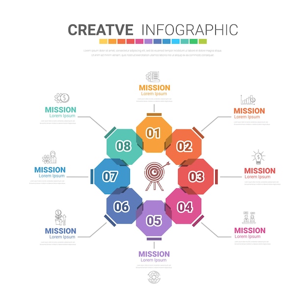 Diseño de infografías circulares y 8 opciones infografías para el concepto de negocio