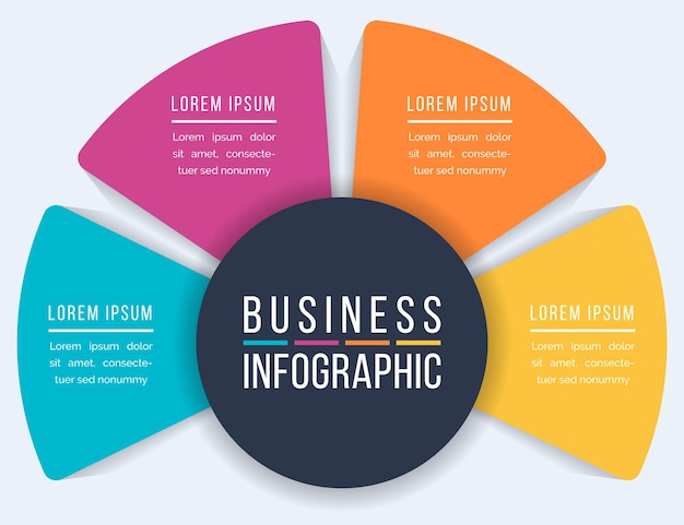 Diseño de infografías empresariales 4 pasos objetos elementos u opciones plantilla de infografía empresarial