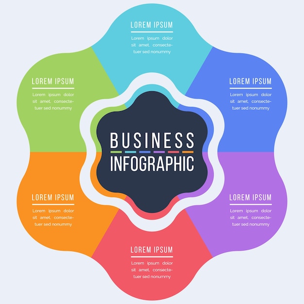 Diseño de infografías empresariales 6 pasos objetos elementos u opciones plantilla de información