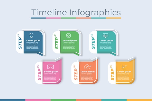 Diseño de infografías de línea de tiempo Estilo de arte de papel Iconos de marketing Procesos de visualización de datos comerciales