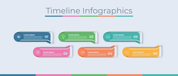 Diseño de infografías de línea de tiempo Estilo de arte de papel Iconos de marketing Procesos de visualización de datos comerciales
