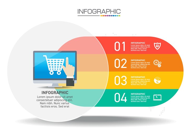 Vector diseño de infografías se pueden utilizar 4 pasos con iconos de marketing para diseño de flujo de trabajo, diagrama, informe anual, diseño web.